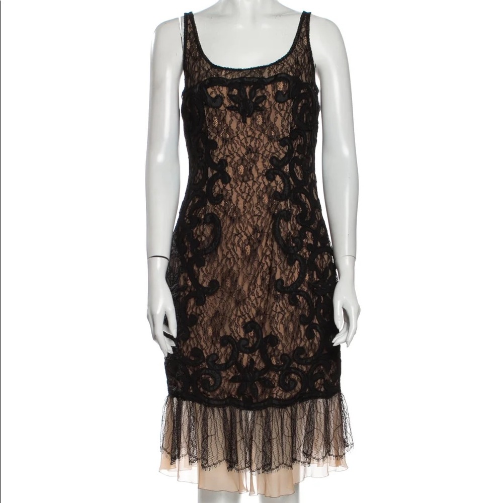 Black Lace Carmen Marc Valvo Midi Length Dress